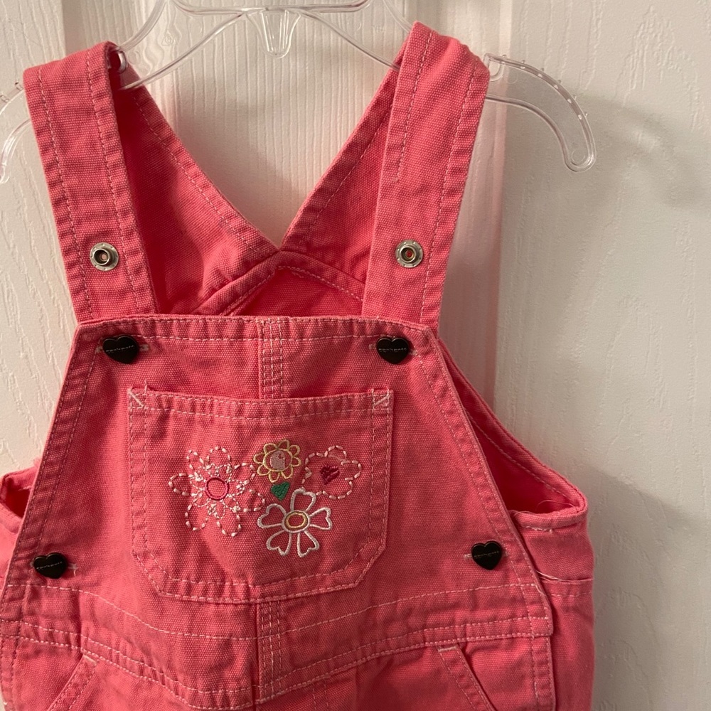 Toddler girl pink canvas Carhartt overalls